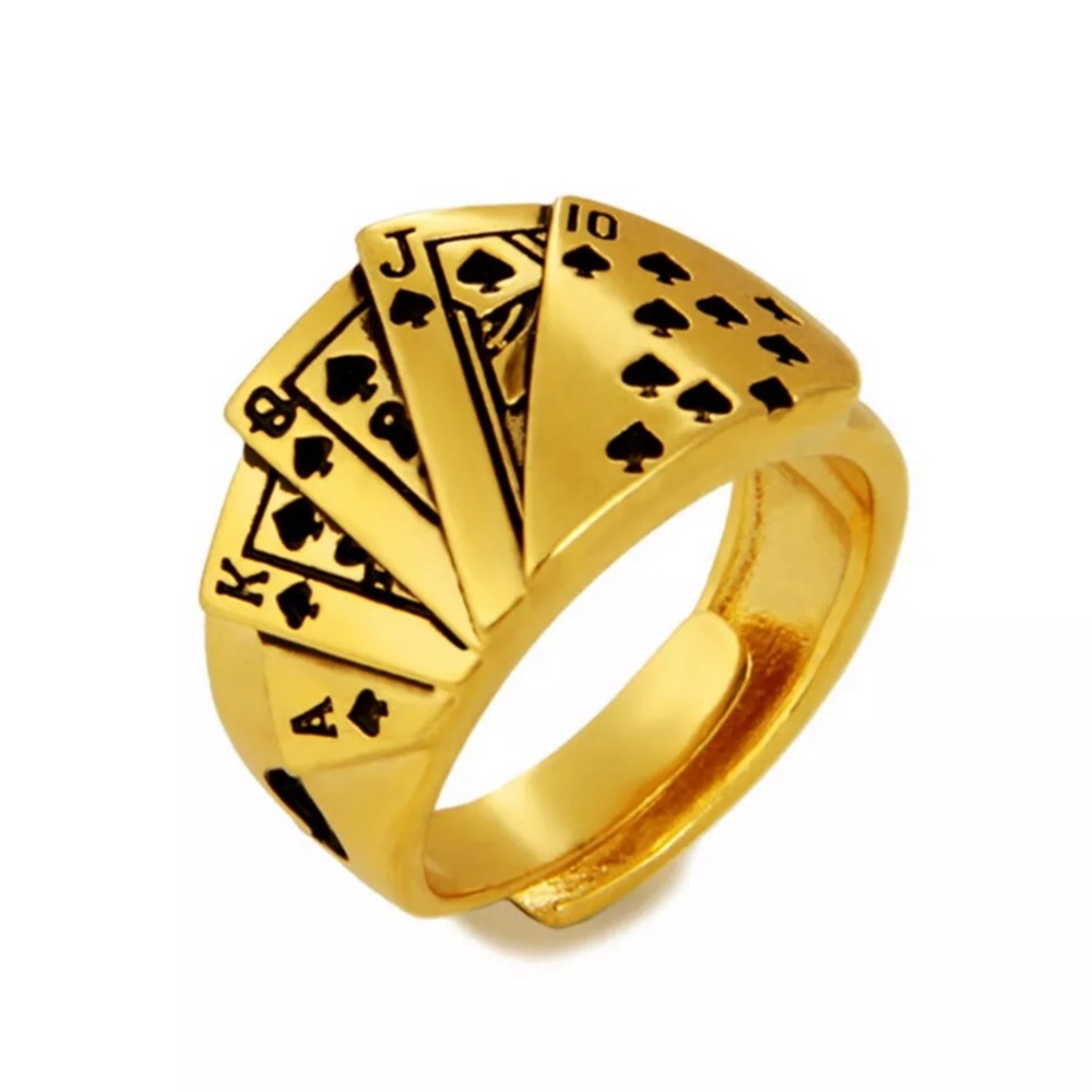 Men’s Gold Poker Ring Cards Adjustable
